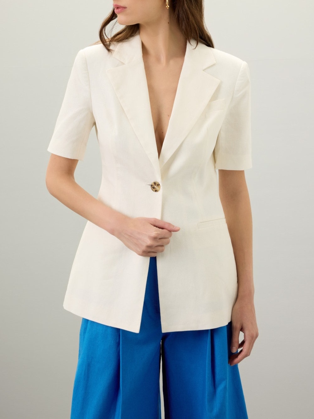 Eudon Choi Short Sleeve Linen Blazer Modern Tailored Jacket